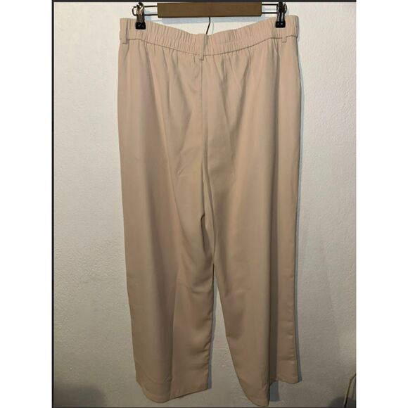 467 Women’s High-Rise Pleated Wide-Leg Trousers with Pockets Beige Elastic Pants - Picture 6 of 6